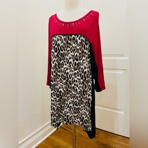 Zenergy by Chico's. Sz 3Stylish Red and Leopard Print Women's Top